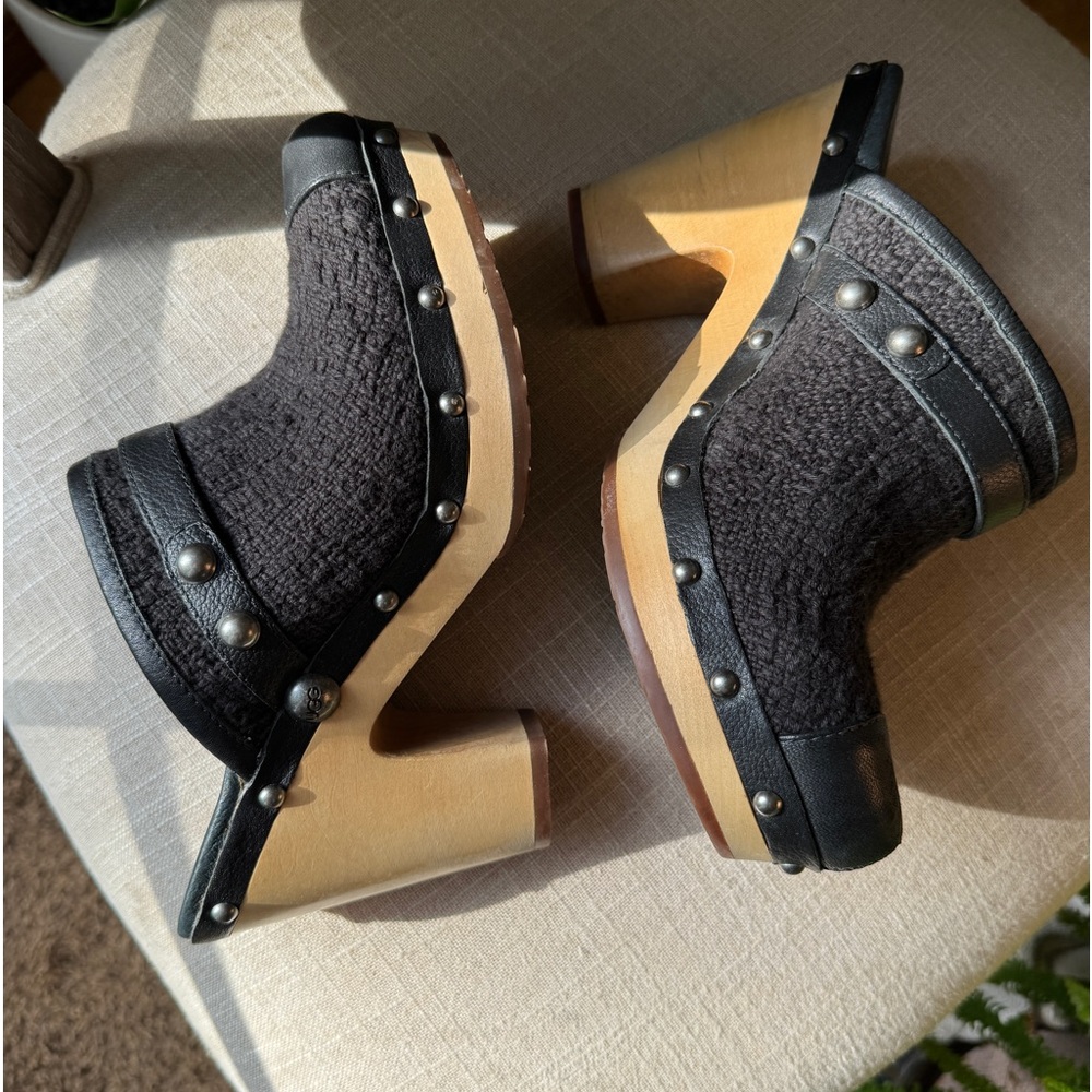 UGG Jolene black textured clogs with studded leather trim